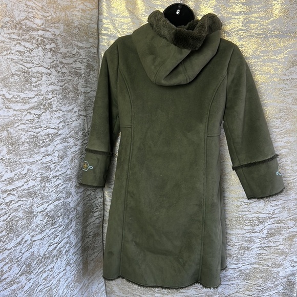 Vintage🧚‍♀️Outer Wear Olive Green Embroidered Girls Hooded Dutch Coat Size 8 - Picture 9 of 16